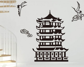 Pagoda and Crane Vinyl Decals Modern Wall Art Sticker